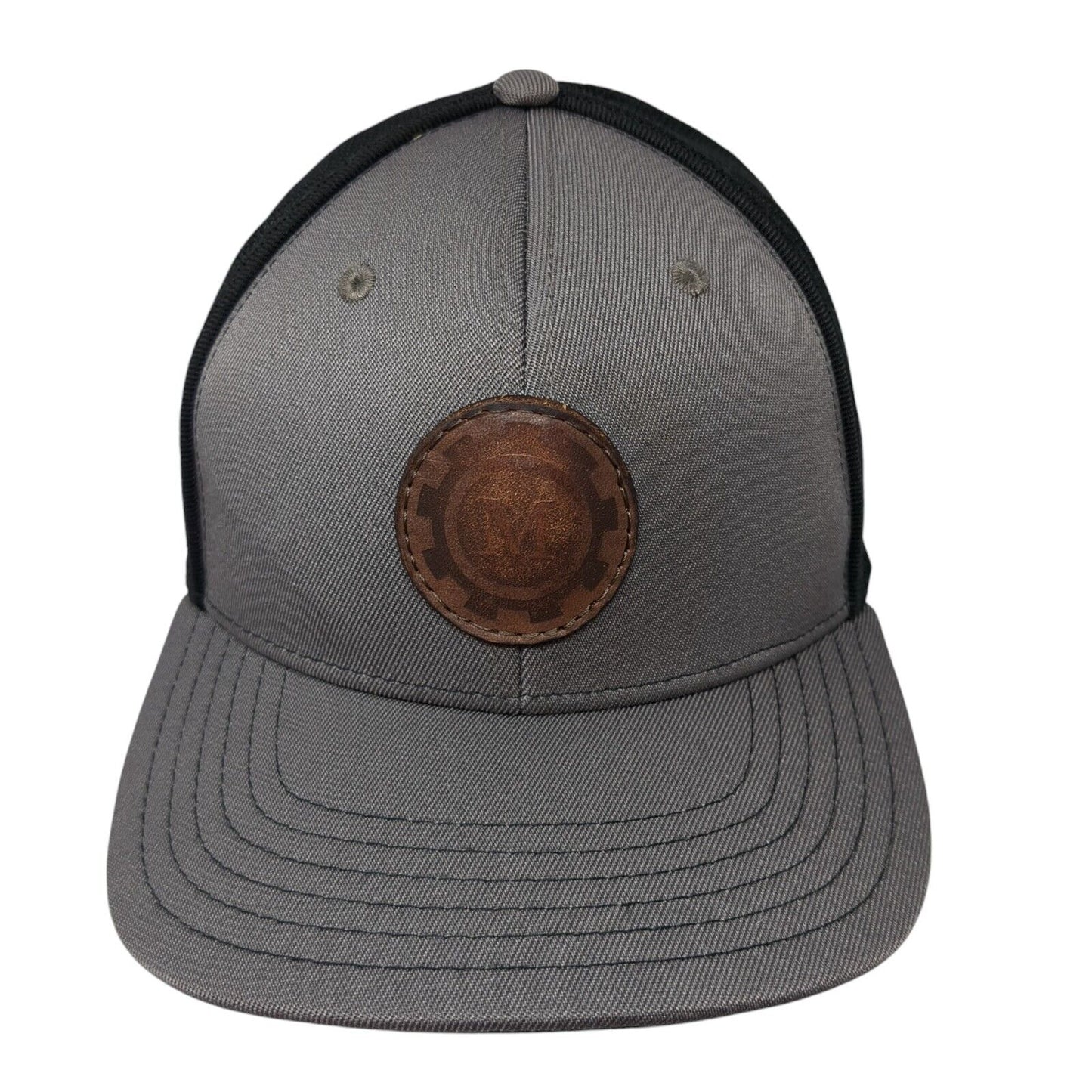 Outdoor Cap Fitted Trucker Hat Gray One Size Adjustable Leather Patch Mesh Back