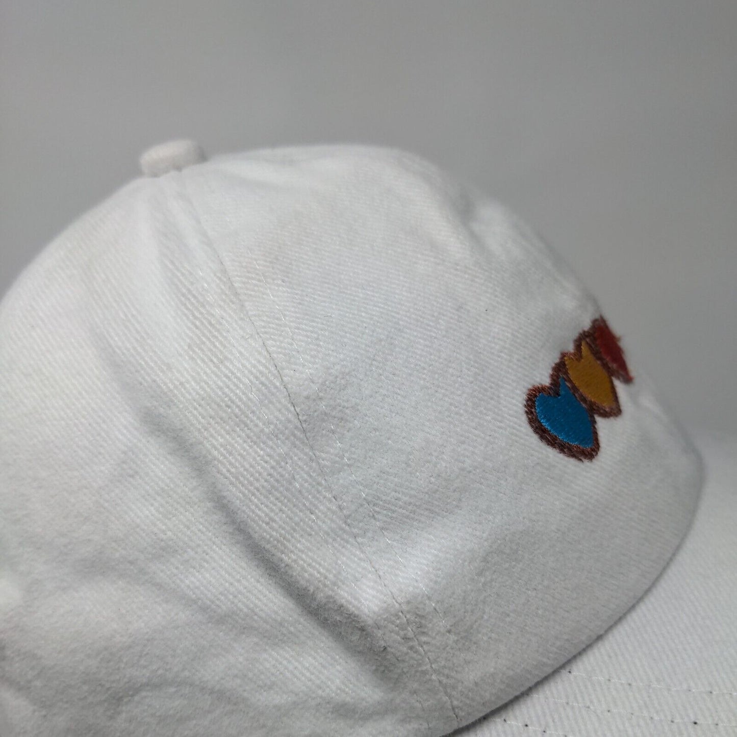 Colorful Heart Slideback Hat White OSFA Adjustable Embroidered 6 Panel