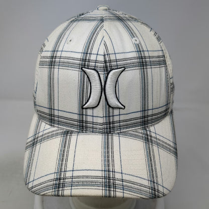 Hurley Plaid Baseball Cap One Size White Blue Black Flexfit Logo Embroidered Hat