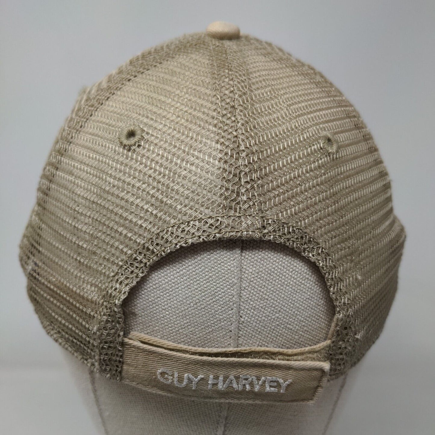 Guy Harvey Fish Patch Strapback Mesh Back Trucker Hat Tan One Size