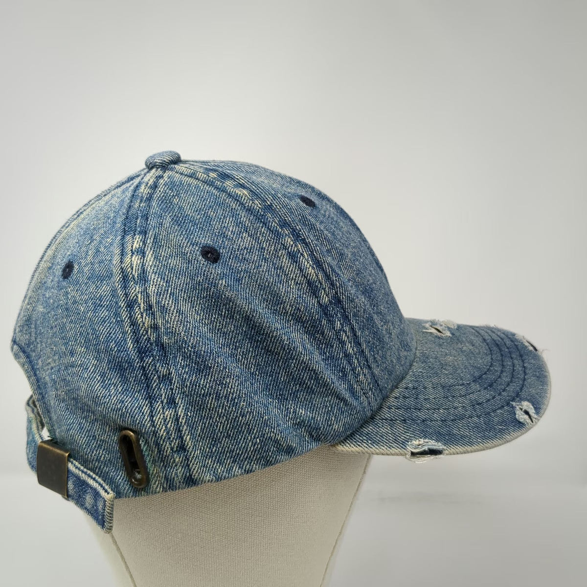 City Hunter USA Baseball Cap Blue One Size Frayed Acid Wash Denim Strapback Hat