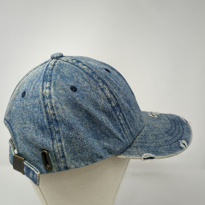 City Hunter USA Baseball Cap Blue One Size Frayed Acid Wash Denim Strapback Hat