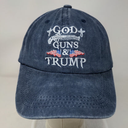 God Guns & Trump Strapback Hat Blue OSFM Embroidered American Flag