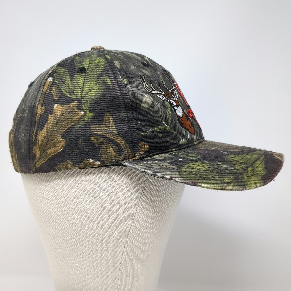 Green Camouflage Baseball Cap OSFM Rack Em Up Buck Deer Hunting Strapback Hat