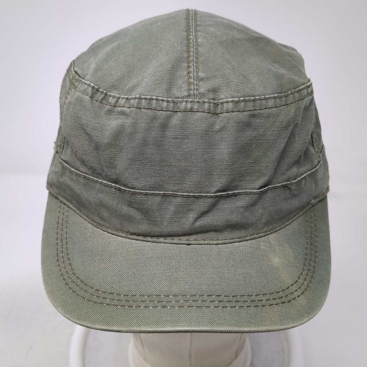 H&M Army Cap Green M Distressed Cotton Slideback Flat Top Military Style Hat