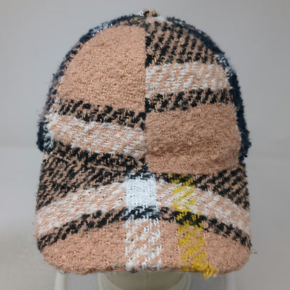 David and Young Baseball Cap Beige Blue White Yellow One Size Bouclé Plaid Hat