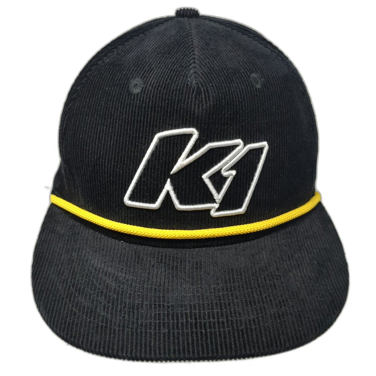 K1 Speed 5 Panel Black One Size Corduroy Yellow Rope Snapback Racing Hat