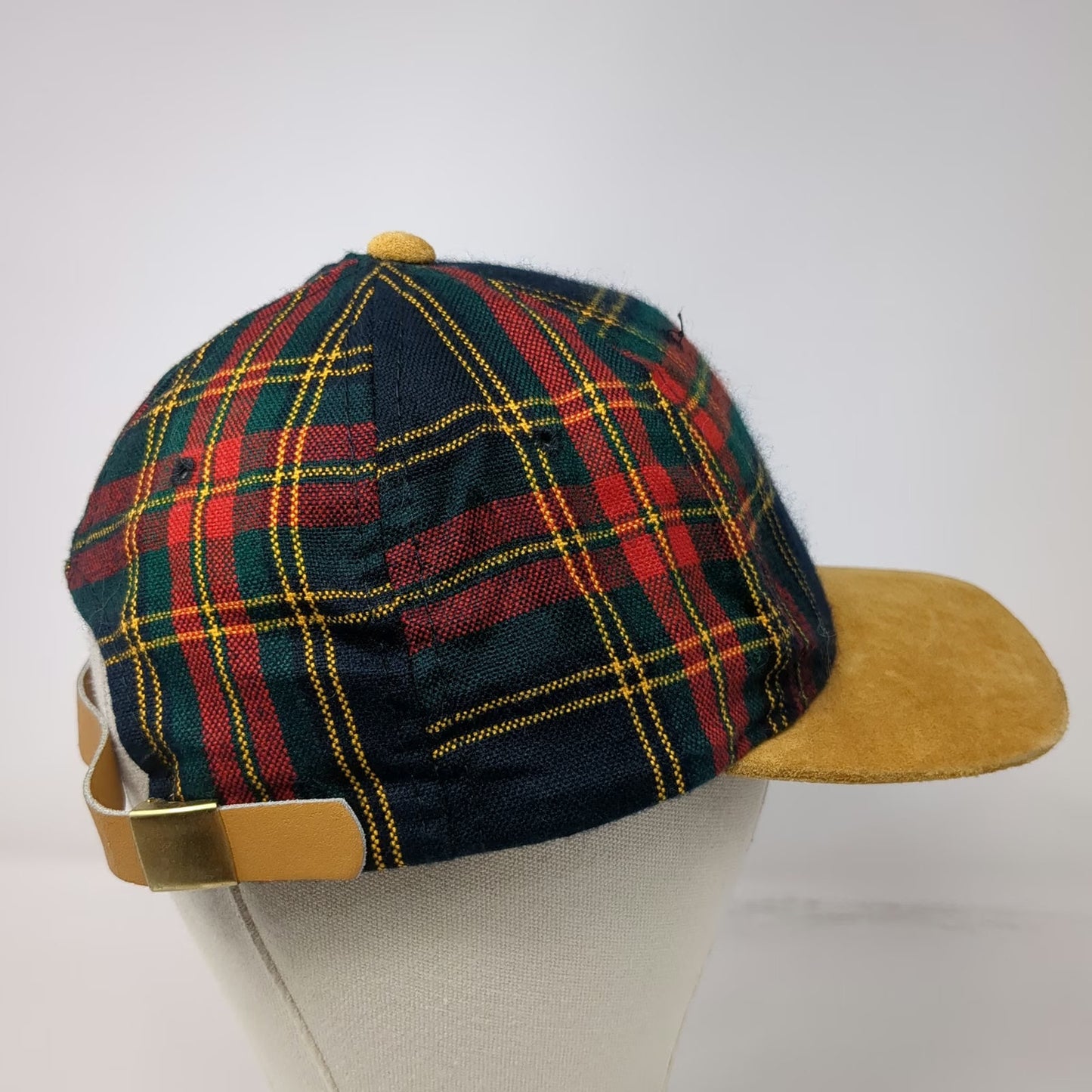 Kudzu Baseball Cap One Size Blue Yellow Red Green Plaid Suede Leather Strap Hat