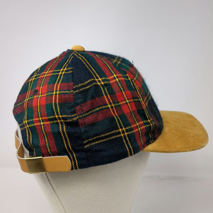 Kudzu Baseball Cap One Size Blue Yellow Red Green Plaid Suede Leather Strap Hat
