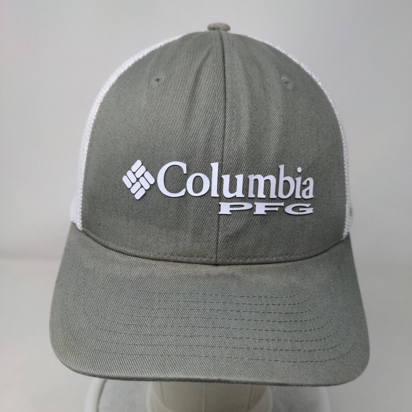 Columbia PFG Fitted Trucker Hat Gray S/M Mesh Back Vented Holes 6 Panel Cotton