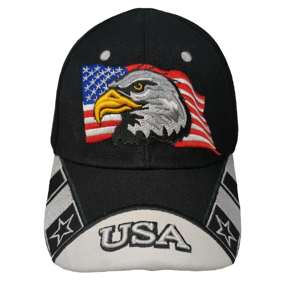 Baseball Cap Black White Red Blue One Size Eagle USA Strapback Hat Embroidery
