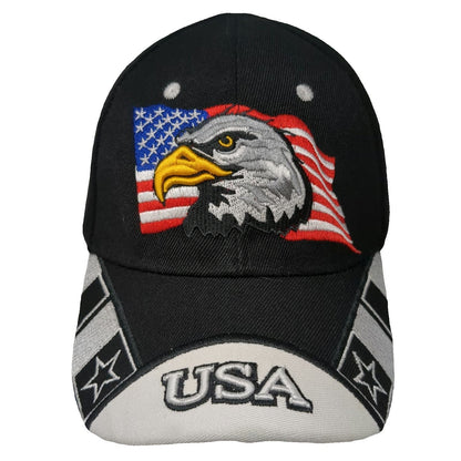 Baseball Cap Black White Red Blue One Size Eagle USA Strapback Hat Embroidery