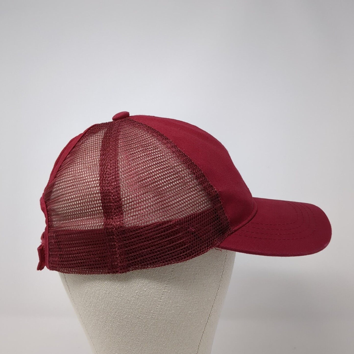 C.C. Strapback Ponyback Trucker Hat Red One Size Adjustable Mesh Back Blank