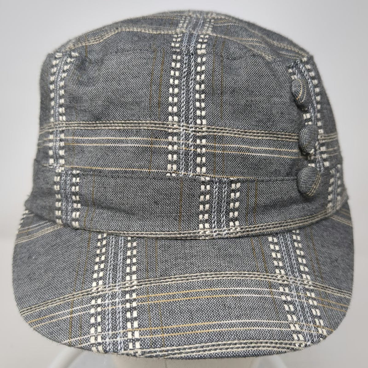 Toucan Collection Army Cap Gray One Size Plaid Pattern Decorative Button Hat