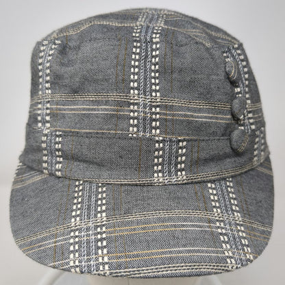 Toucan Collection Army Cap Gray One Size Plaid Pattern Decorative Button Hat