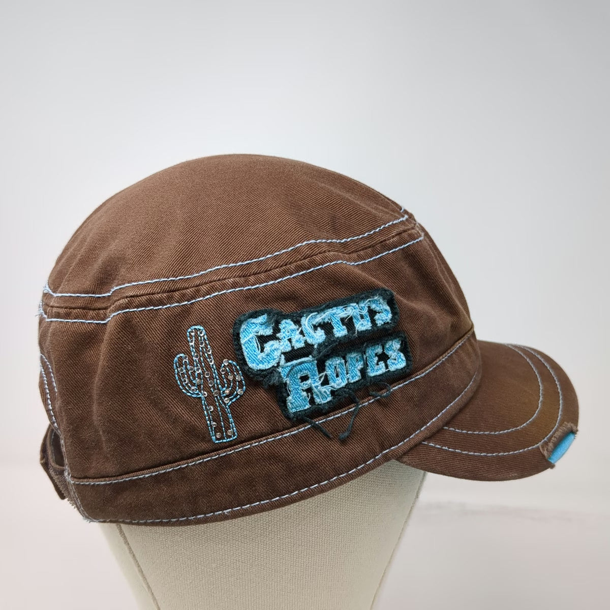 Cactus Ropes Army Cap Brown One Size Strapback Contrast Stitching Side Patch Hat