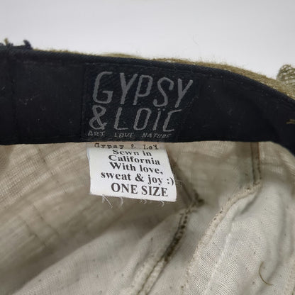 Gypsy & Loic Army Cap Green One Size Up-cycled Cotton Buttons Frayed Elastic Hat