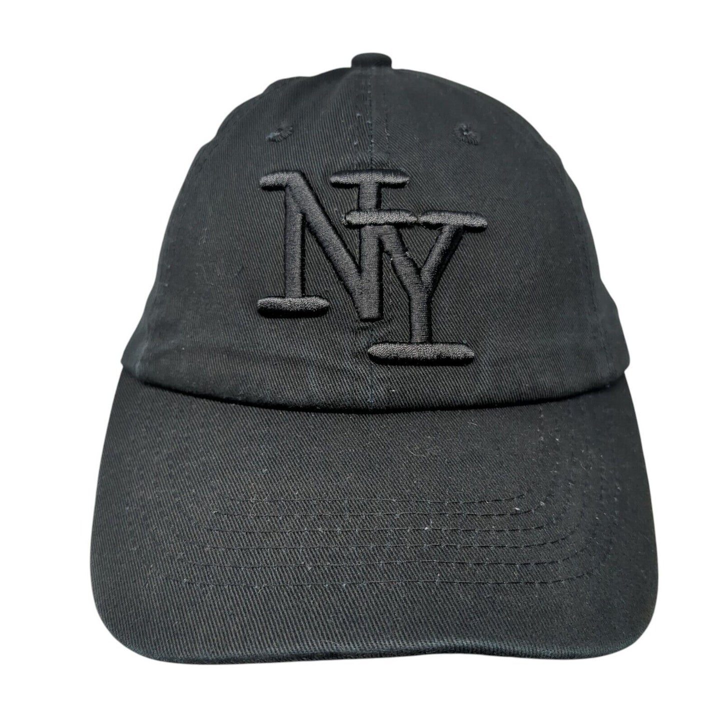 NY New York Slideback Hat Black One Size Adjustable Solid 6 Panel