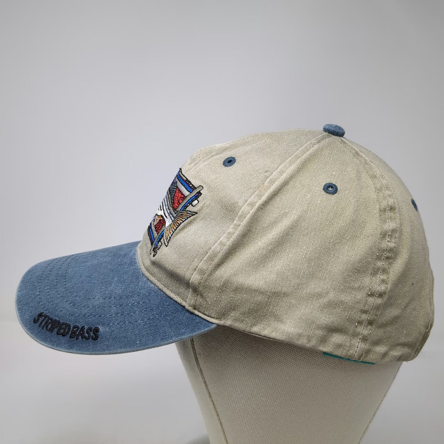 Flying Fisherman Baseball Cap Beige One Size Striped Bass Fishing Hat Strapback