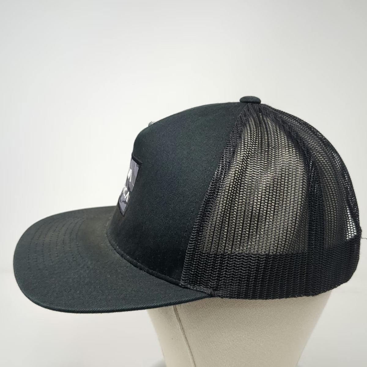 RVCA Trucker Hat Black One Size Mesh Back Camo Patch Logo Snapback Curved Brim
