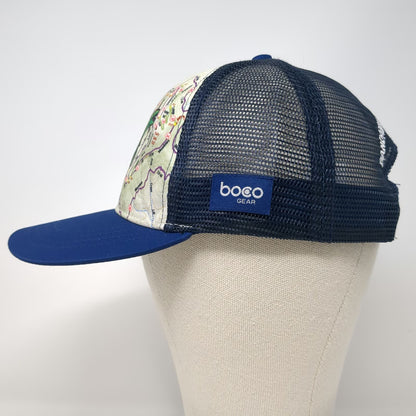 Boco Gear Trucker Hat Blue One Size Map Dinosaur T-Rex Boise Idaho Running Mesh