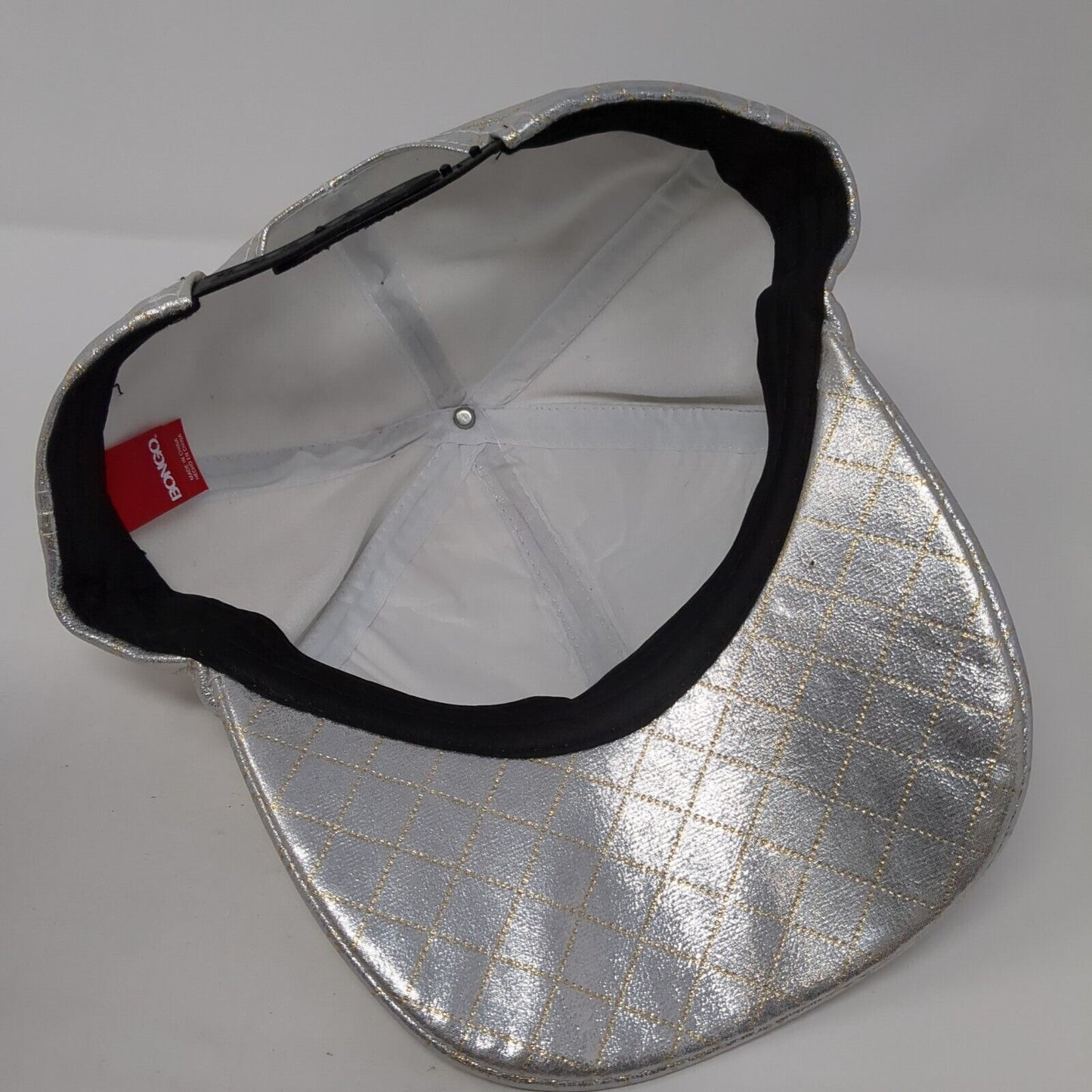 Bongo Snapback Hat Silver One Size Adjustable Metallic Diamond 6 Panel