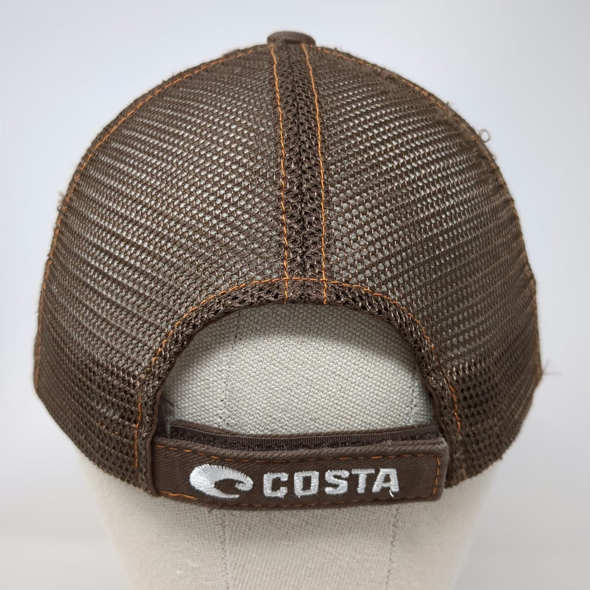 Costa Baseball Cap Brown One Size Fish Skeleton Patch Mesh Back Strapback Hat