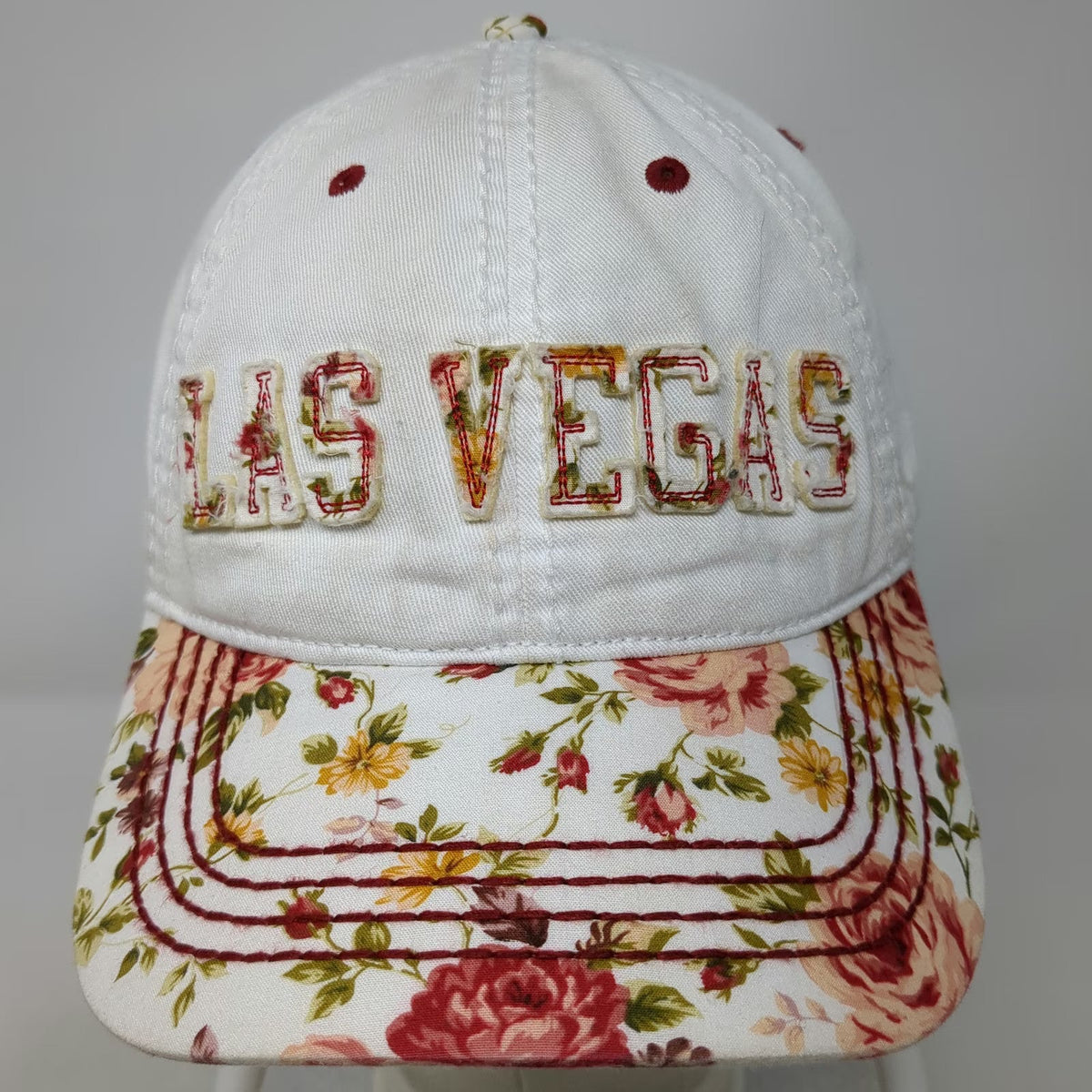 OGM Headwear Baseball Cap White One Size Floral Las Vegas Applique Strapback Hat
