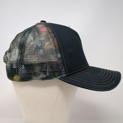 prAna Trucker Hat Black OSFM Mesh Back Snapback Breathable Floral Print Casual