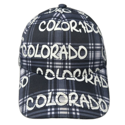 Robin Ruth 5 Panel Blue White Colorado Allover Print Plaid One Size Logo Hat