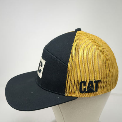 CAT Trucker Hat Black Gold One Size Mesh Snapback Flat Brim Construction Patch