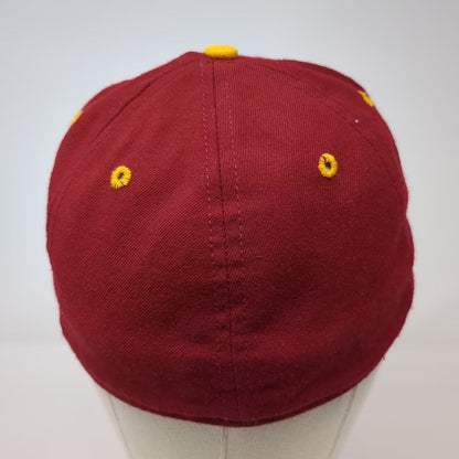 New Era Pro Model MV Fitted Hat Cap Red Yellow Size 7 1/8 Made in USA 6 Panel