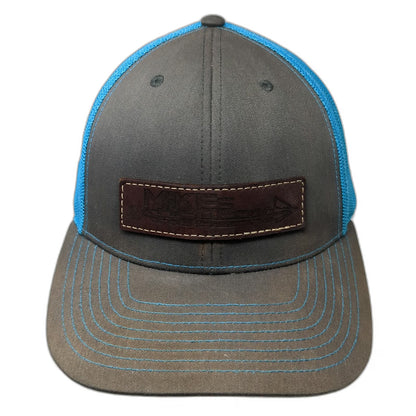 Richardson Trucker Hat Gray Blue One Size Mike's Archery Leather Patch Mesh