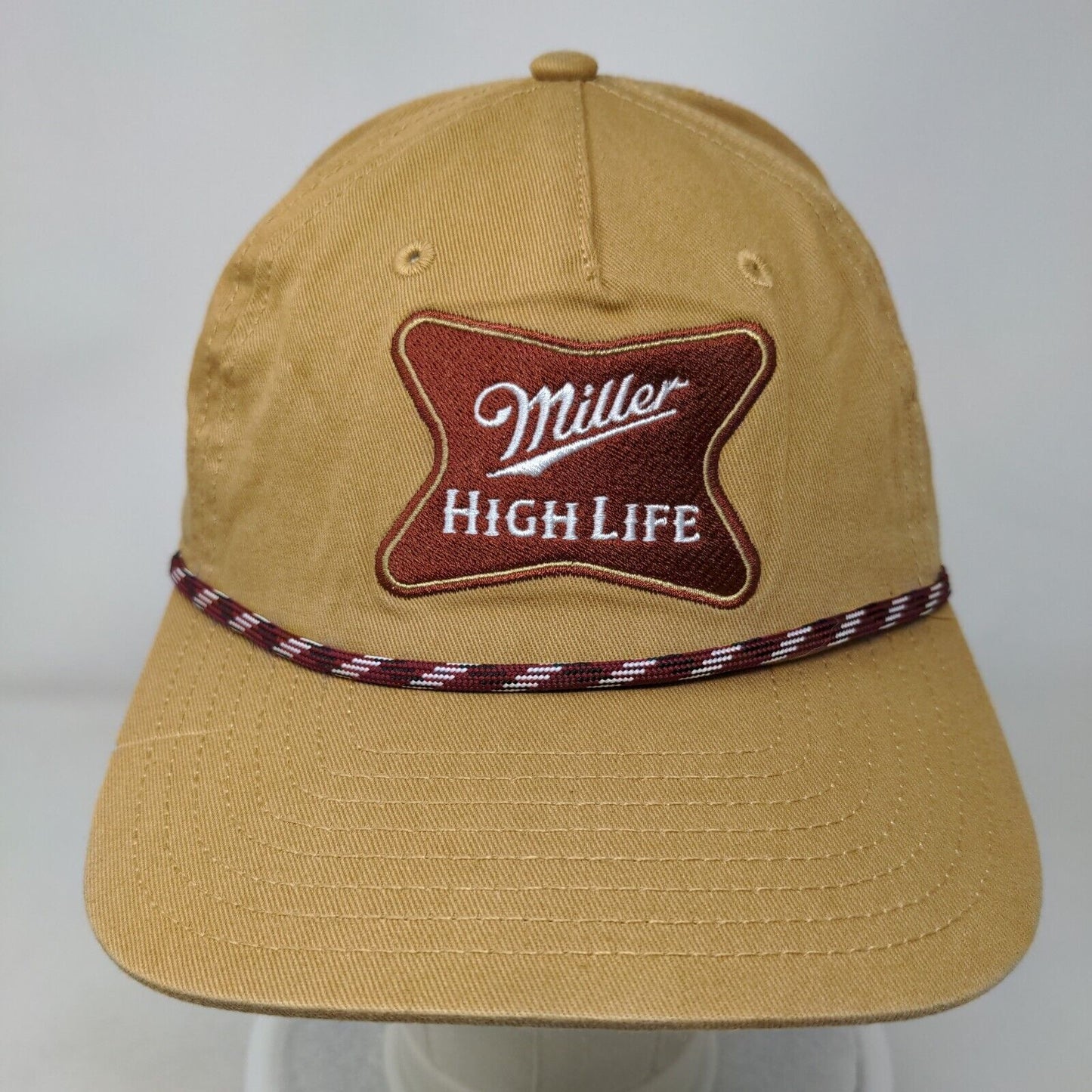 Miller High Life Snapback Rope Hat Tan One Size Embroidered Mad Engine