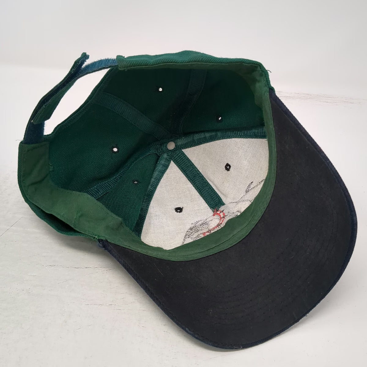 Baseball Cap Green Blue OS Bulldog Mascot Embroidered Hat Strapback Two Tone
