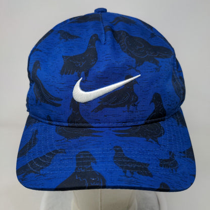 Nike Strapback Hat Blue OSFM Bird Print Embroidered Swoosh Classic99 Dri-Fit