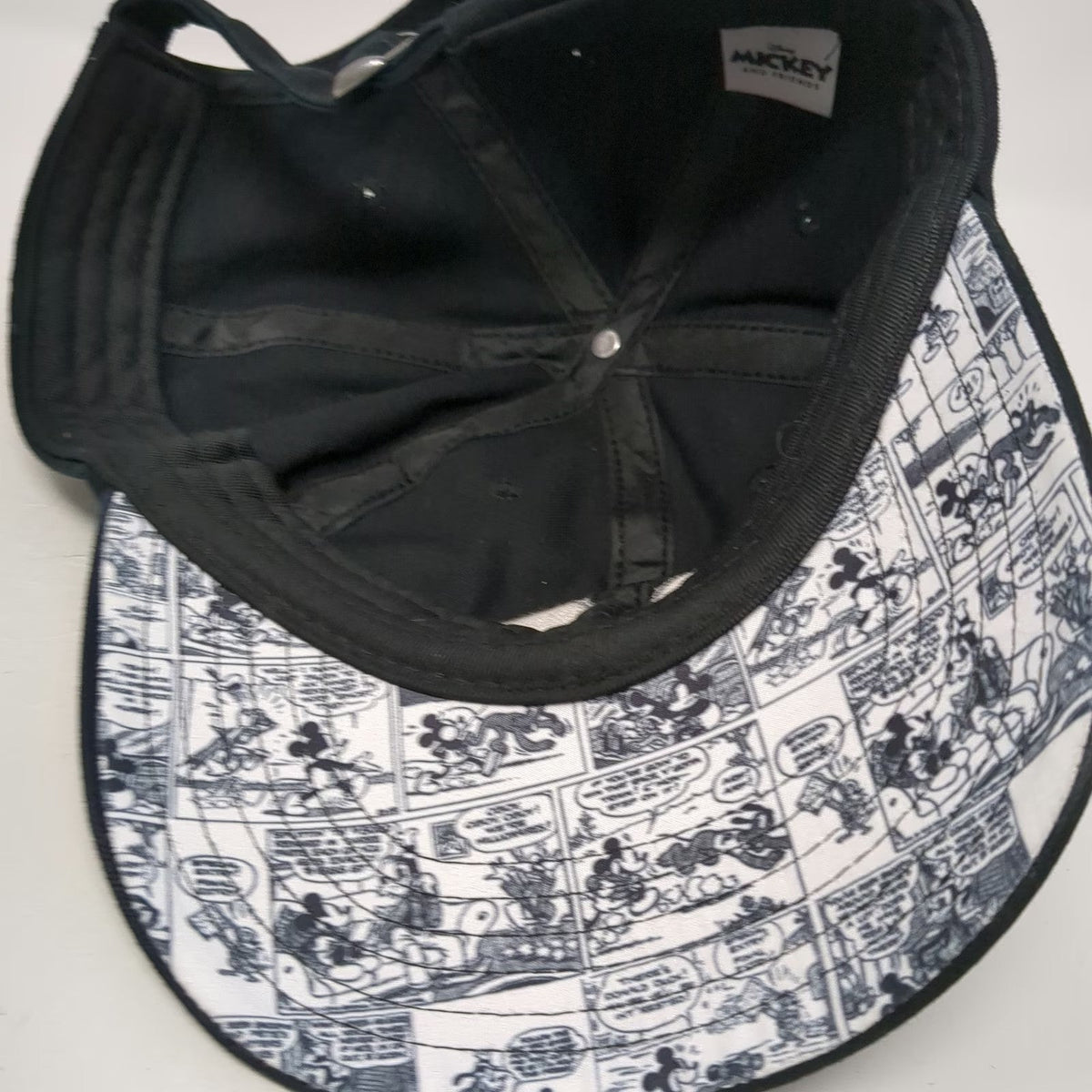 Disney Mickey Mouse Baseball Cap Black One Size Comic Strip Underbrim Slider Hat