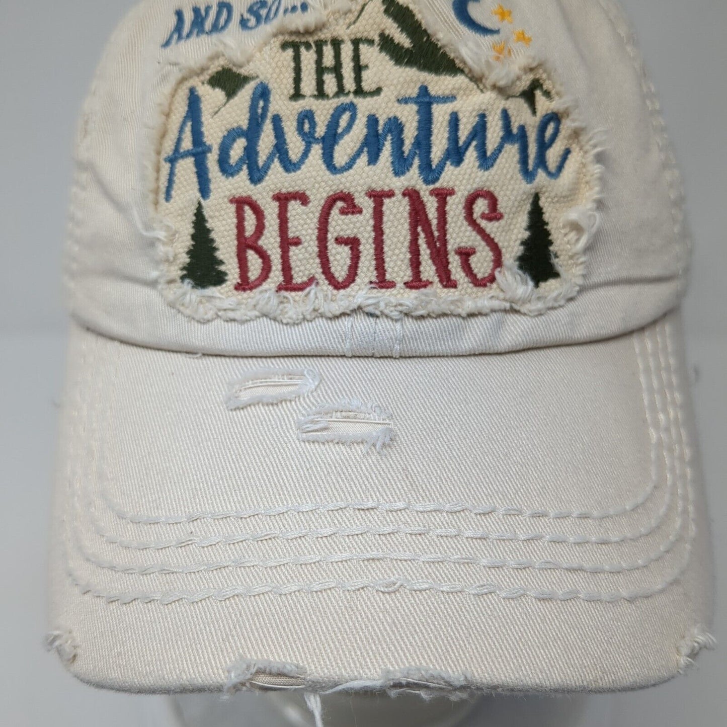 The Adventure Begins Strapback Hat Tan OS Adjustable Distressed KB ETHOS Vintage