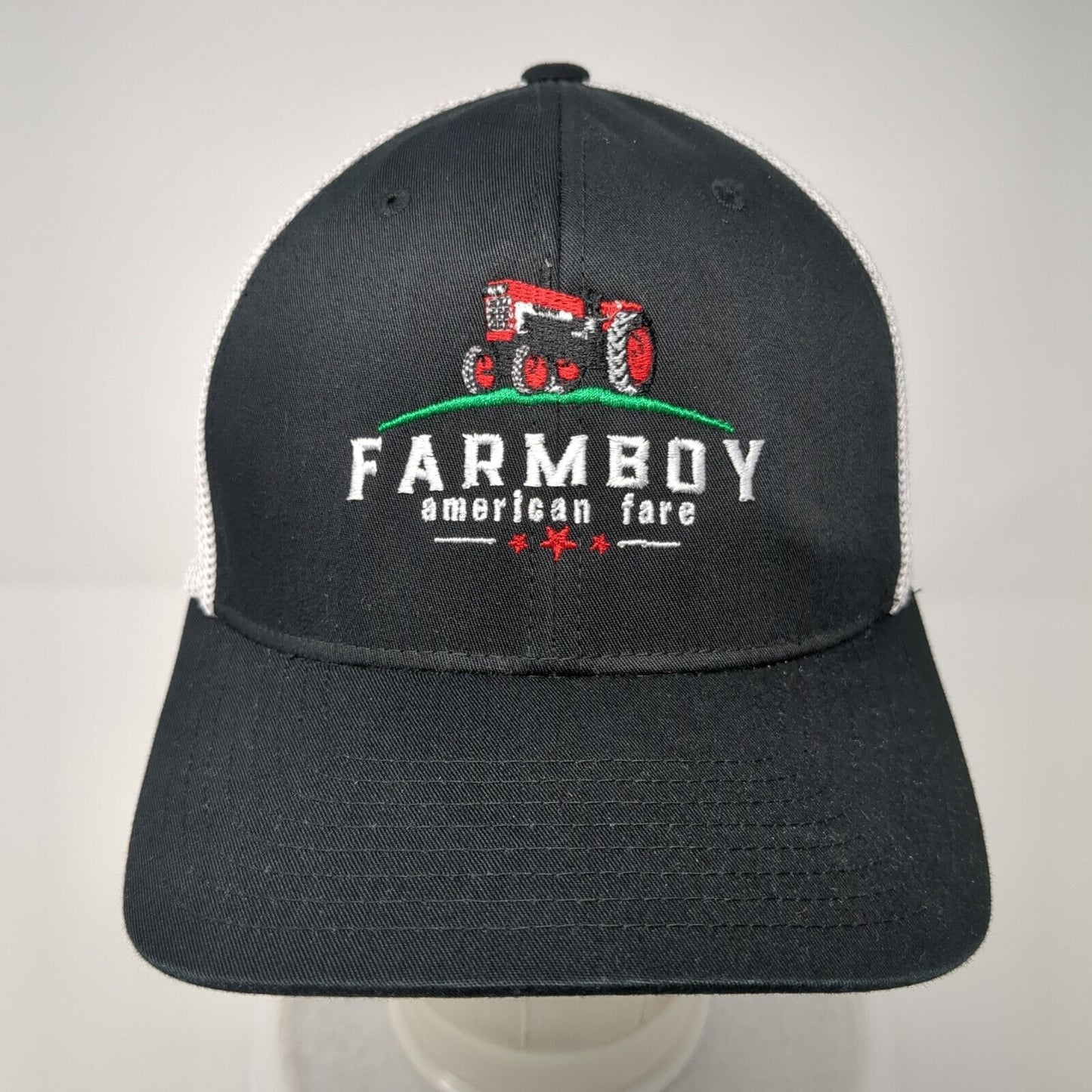 Farmboy American Fare Fitted Trucker Hat Black One Size Mesh Flexfit Yupoong