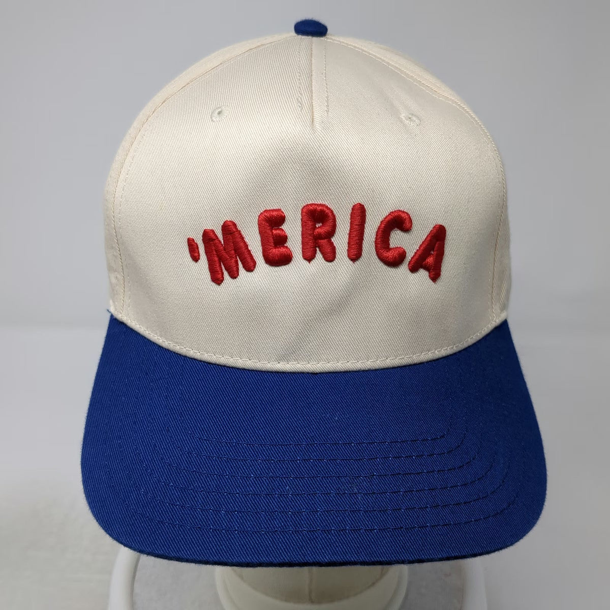 OhWow 5 Panel Beige Blue One Size Merica Embroidered Snapback Contrast Bill Hat