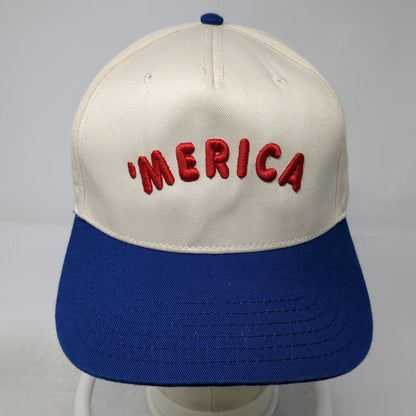 OhWow 5 Panel Beige Blue One Size Merica Embroidered Snapback Contrast Bill Hat