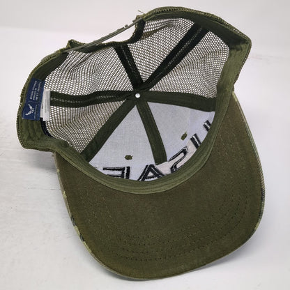 Green Camo USAF Military Trucker Hat One Size Mesh Snapback Side Flag Patch