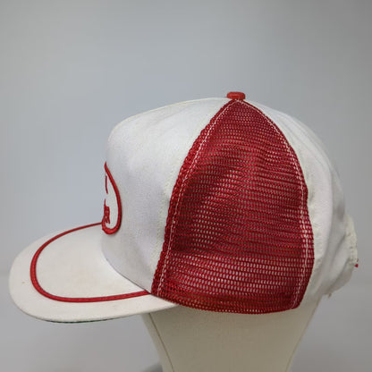 BULL SHIPPER Hat White Red Snapback 7 5/8 Trucker Mesh Back Patch Vintage USA