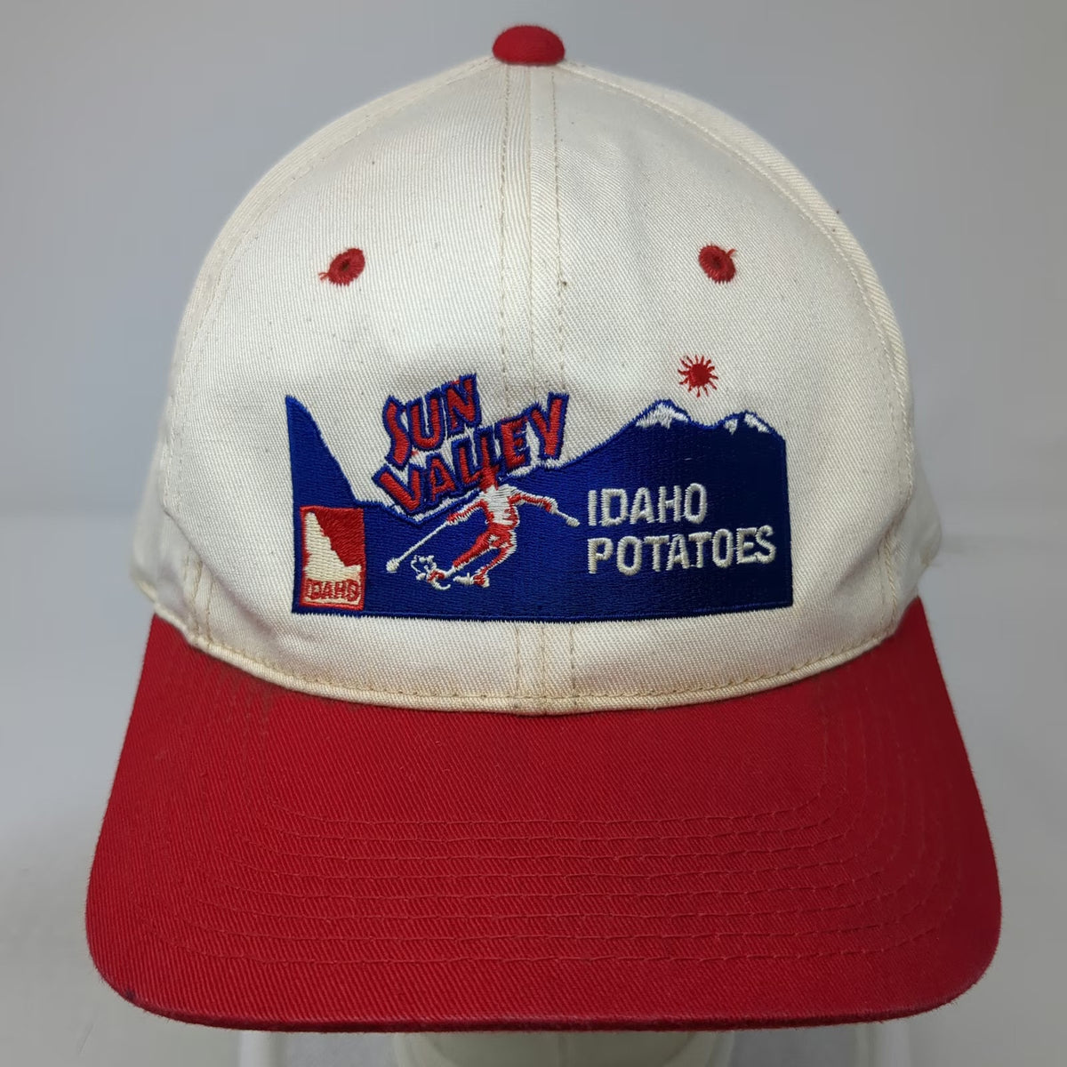 Headliner Snapback Hat White Red OSFM Sun Valley Idaho Potatoes Skier Mountain