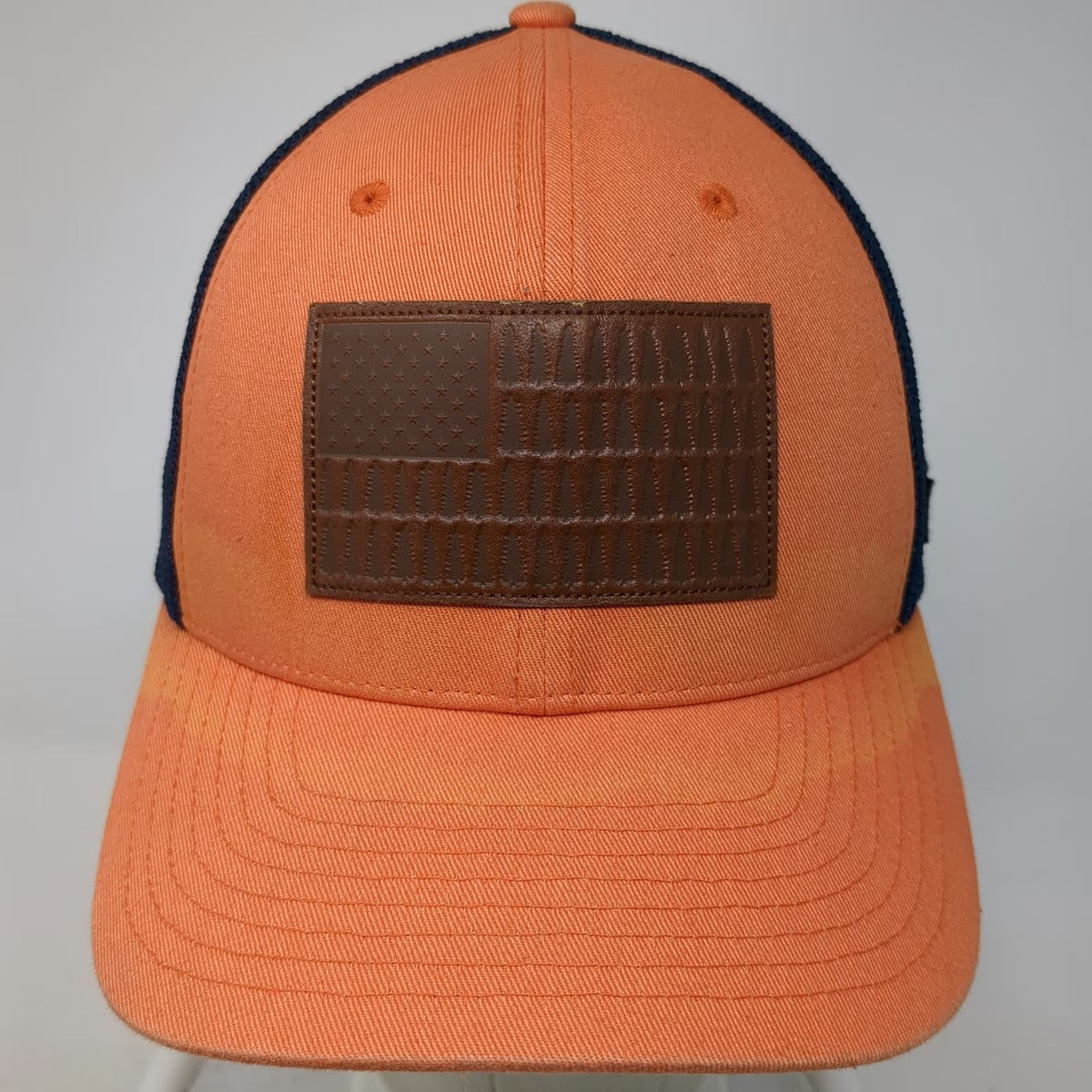 Columbia Baseball Orange M Mesh Flexfit Bullet American Flag Patch Outdoor Hat