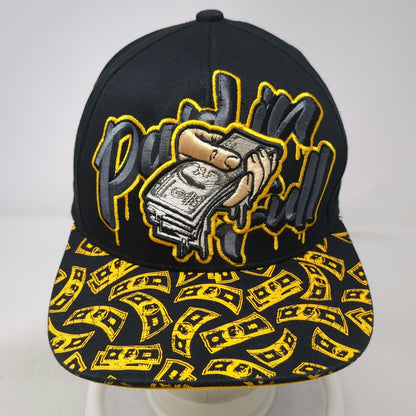 Top Level Snapback Black Yellow One Size Hat Paid In Full Money Print Flat Brim