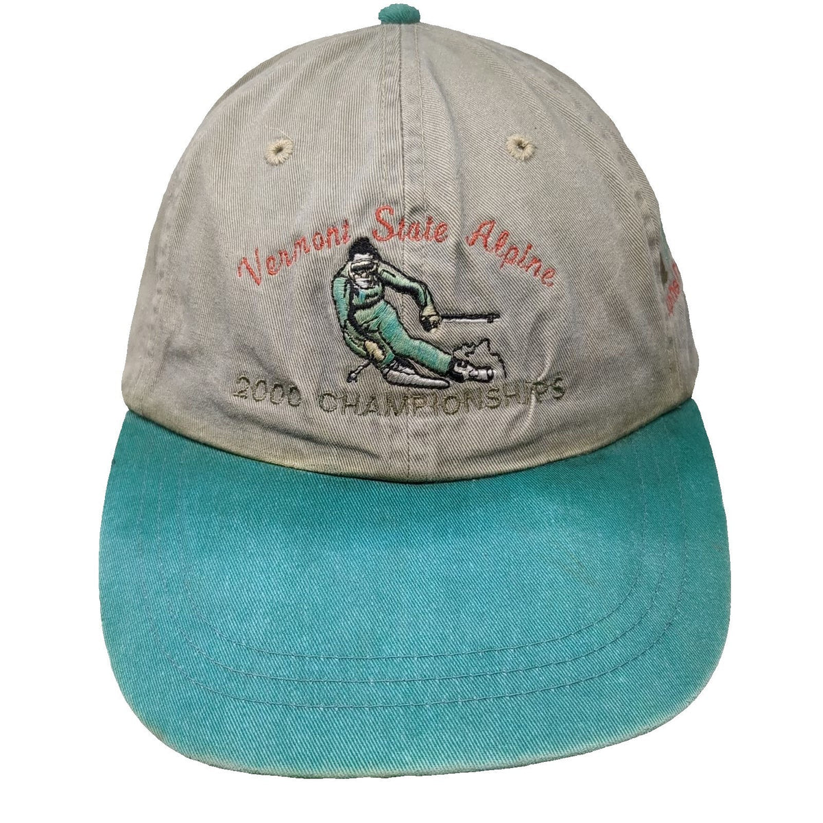 Adams Baseball Cap Beige Green One Size Vermont State Alpine Killington Leather
