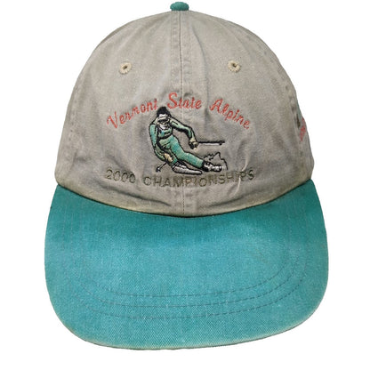 Adams Baseball Cap Beige Green One Size Vermont State Alpine Killington Leather