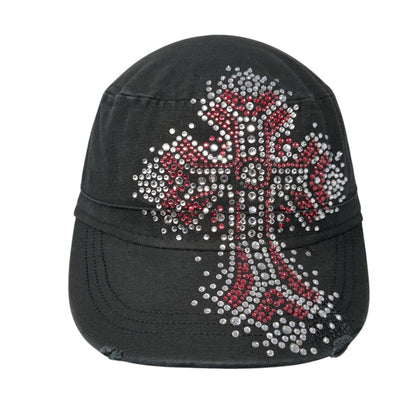 Cross Rhinestone Bling Strapback Cadet Army Hat Black One Size KC Caps