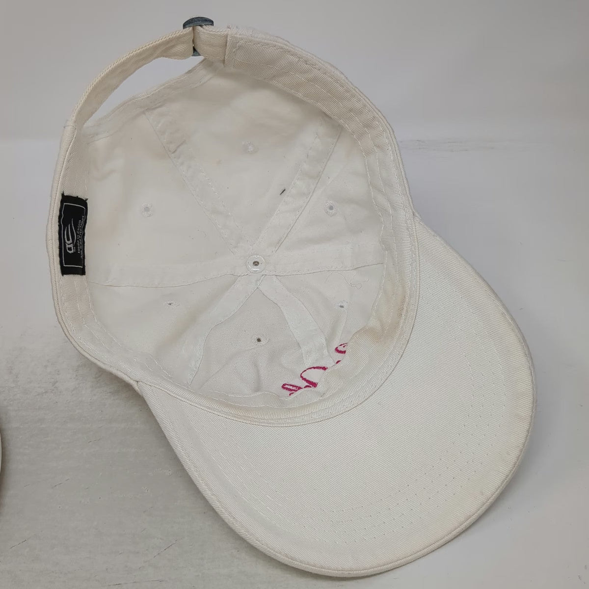 OC Sea Island Hat Baseball Cap White One Size Pink Script Embroidery Strap